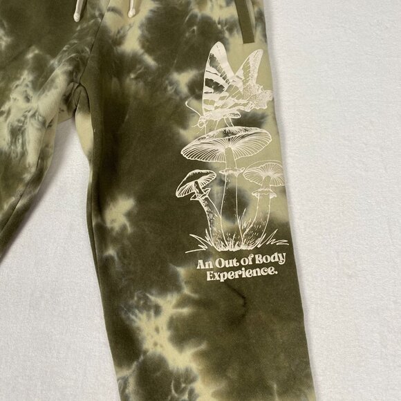 Forever 21 Men Acid Wash Tie Dye Mushroom Graphic Green Drawstring Sweatpants XL - Picture 7 of 12